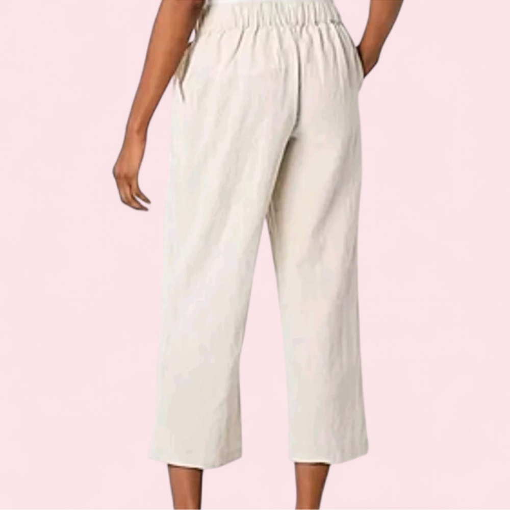 Liz Claiborne Linen Wide Leg Pants M Cream Pull On Coastal Chic Resort Capsule - Picture 3 of 7